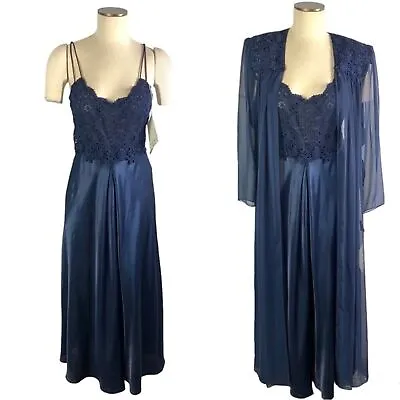NWT Vintage Flora Nikrooz Peignoir Nightgown And Robe Set Sheer Satin Lace • $62