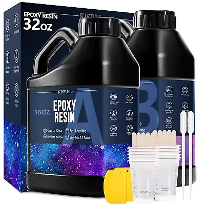 KISREL Epoxy Resin 32OZ Crystal Clear Epoxy Resin Kit No Yellowing No Bubble Art • $27.70