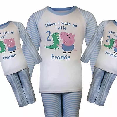 £13.99 • Buy CHILDRENS PERSONALISED BIRTHDAY PYJAMAS * George Pig *WHEN I WAKE * Blue Stripes