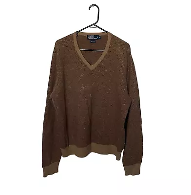 Polo Ralph Lauren Sweater Mens XL Brown V Neck Cotton Cashmere Pullover Preppy • $25