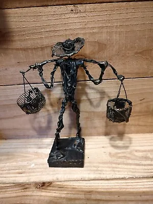 Hand Crafted Metal Wire Fisher Man Or Farmer Puerto Rico Brutalist Style • $35