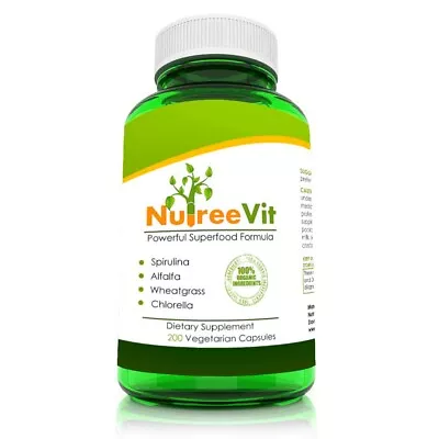 $14.85 • Buy PURE ORGANIC SPIRULINA + ALFALFA + WHEATGRASS + CHLORELLA CAPSULES (500mg)