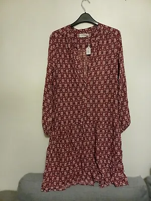 Velvet Graham & Spencer Dress Maroon Floral Cotton Buttons Bnwt Size Uk12 • £19.99