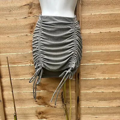 H&M Silver Glitter Metallic Ruched Skirt XS BNWT • £9.99