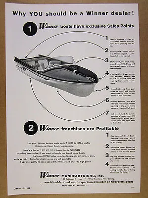1958 Winner Boats Fiberglass Boat Photo Vintage Print Ad • $8.29