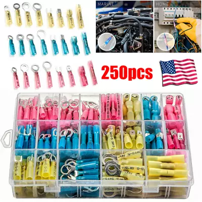 250PCS Heat Shrink Wire Connectors Electrical Terminals Kit Waterproof Marine US • $13.89