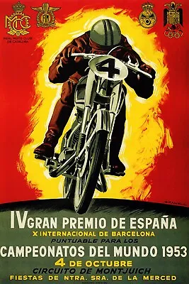 Barcelona Motorcycle Bike Competition 1953 Spain Race Vint Poster Repro FREE S/H • $17.90