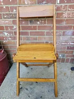 Vintage Wooden Slat Seat Folding Chair Solid Oak #4 • $35.99