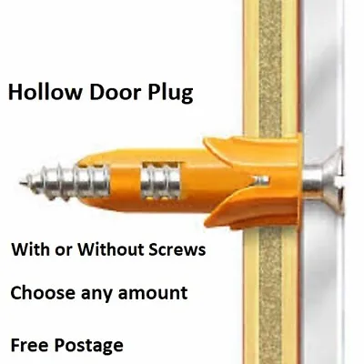 PLASPLUG Hollow Door Plugs Fixings - OPTIONAL DRILL BIT  - ADD ON SCREWS IF REQD • £0.99