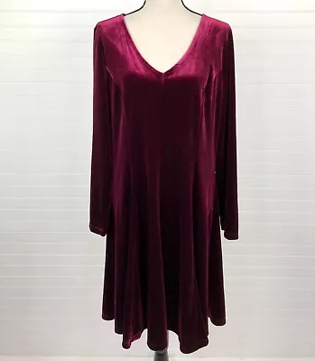 Marc Bouwer Unlimited Burgundy Velvet Dress Size  XL Long Sleeves Fit N Flare • $29.95