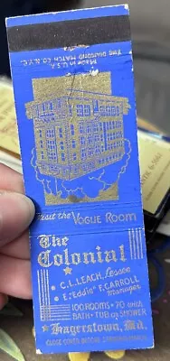 Matchbook Cover The Colonial Hotel Hagerstown Maryland • $3.49