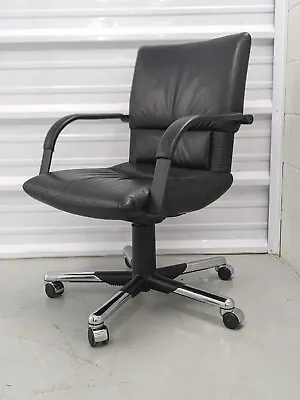 🔥🔥RARE 1990s Mario Bellini Vitra Figura Post Modern Desk Chair Black Leather  • $475