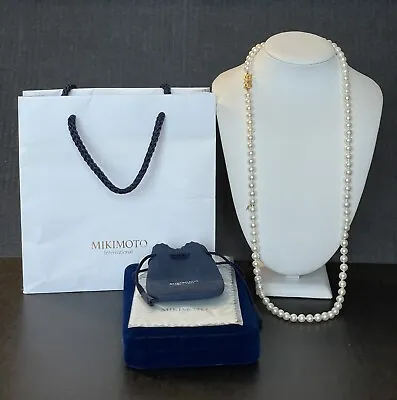 Mikimoto 18K YG Clasp Akoya 6.5~7mm Pearl Necklace 27” W/pouch • $3000