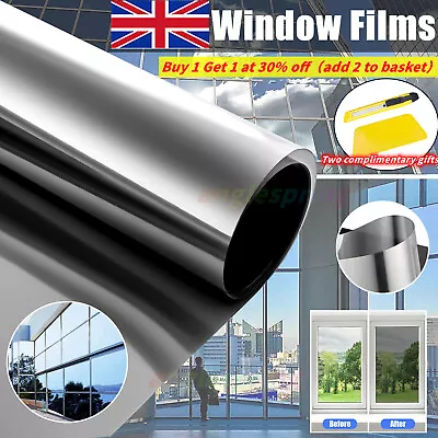 Silver Mirrored Reflective Window Film One Way Mirror Vision Tint House Office • £3.39