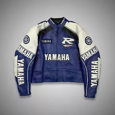 Men’s Yamaha Blue & White Unique MotoGP Motorcycle Style Rider Leather Jacket • $64.99