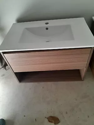 Wall Hung Bathroom Vanity. Wood Look Finish. Soft Close Drawer. Ceramic Top. • $250