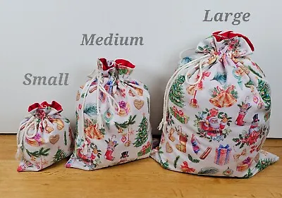 Drawstring  Gift Bags Handmade Christmas Cotton Gift Bags  Pouch Bags For Gifts • £6.50