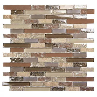 Mosaic Glass Tile Eros Linear Kitchen Bathroom Fireplace Wall Backsplash Tan • $4.40