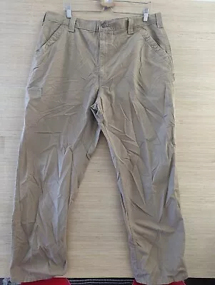 Carhartt Mens Loose Fit Canvas Utility Work Pants Dark Khaki 40 X 34 Cotton • $11.48