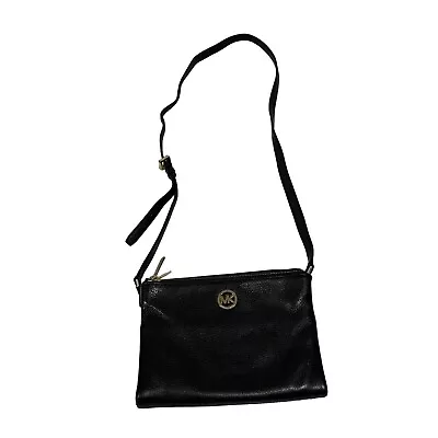 Michael Kors Large Double Pouch Black Leather Crossbody Purse • $50