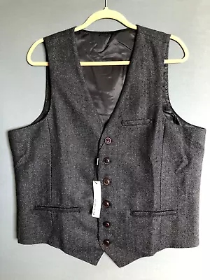 Voboom Gray Herring Bone Vest Wool And Polyester NWT XL • $29.95