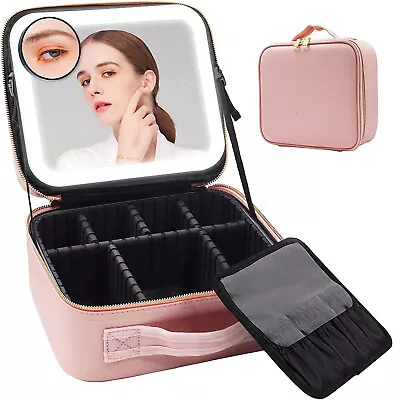 Makeup Bag With Light Up LED Mirror Travel Cosmetic Train Storage Case Portable • $38