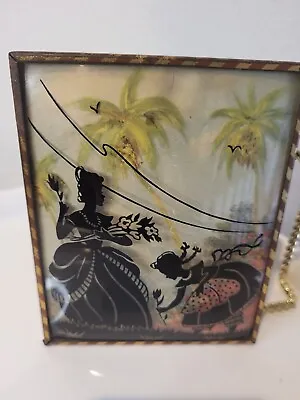 Vintage Convex Silhouette Reverse Paint Pictures Mother And Daughter Flowers • $12.99