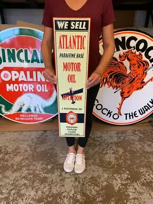 Antique Vintage Old Style Sign Atlantic Motor Oil Made In USA • $55