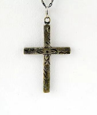 Vintage Sterling Silver Etched Cross Pendant Necklace 21 Inch Chain 2.8 Grams • $28.90