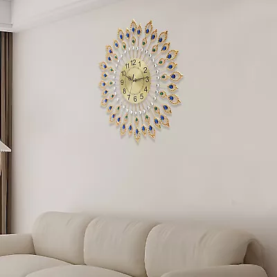 Large Luxury Crystal Peacock Wall Clock Metal Wall Watch Living Room Decor Gift • $42