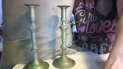 Vintage Brass 11 1/2  Tall Candlestick Matching Set Of 2 Scalloped End Oxidizing • $19.99