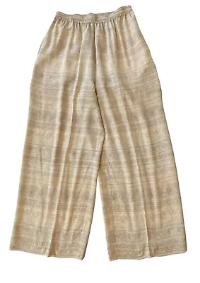 Vintage Silk Lounge Pajama Pants Womens Size M Elastic Waist Pockets Floral • $29.99