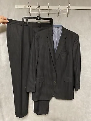 Tom James Royal Classic Men's Suit 44XL Gray Stripe 38X35.5 Pants Luxury Bespoke • $101.39