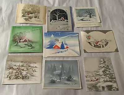 Lot Of 21 Vintage Christmas Greeting Cards - Old Fashioned Snow Scenes  Houses • $18