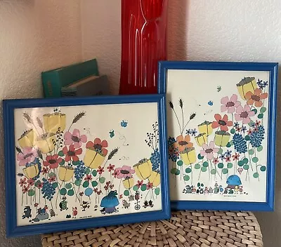 VTG Jean Ekman Adams Art Flowers Bugs Animals Child Playroom Nursery Set 2 • $38