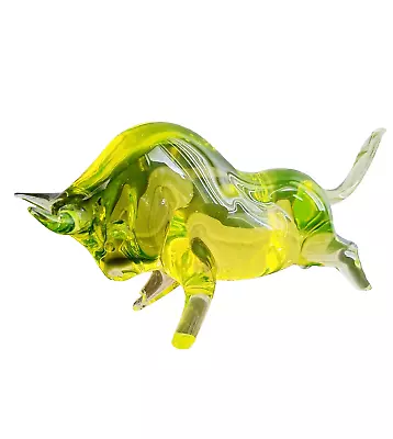Vintage Massive Uranium Green Glowing Murano Glass Bull Sculpture - Chip On Hoof • $850