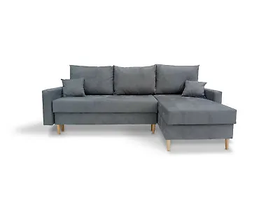 £349 • Buy Corner Sofa Bed Grey Fabric With Storage Scandinavian Scandi Legs Design CHOICE