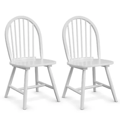 Set Of 2 Vintage Windsor Dining Side Chair Wood Spindleback Kitchen Room White • $109.98