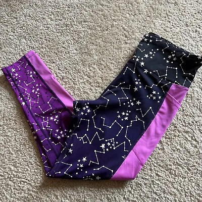 Lularoe Rise Women's Constellation Leggings  Activewear Stars Purple Ombre Large • $34