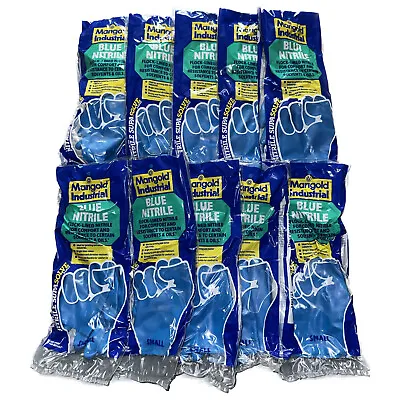 10 Pairs - Blue Flock-lined Nitrile Marigold Industrial Gloves (small) • £10