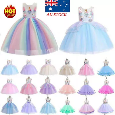$35.39 • Buy Toddlers Girls Unicorn Pageant Princess Party Birthday Gown Ball Dresses Costume