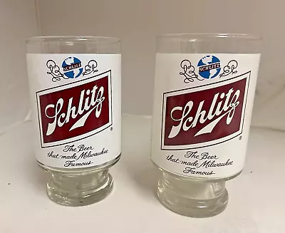 SCHLITZ BEER 2 PIECE GLASS SET: 32oz -  VINTAGE LARGE FOOTED BAR . 7  TALL • $29.99