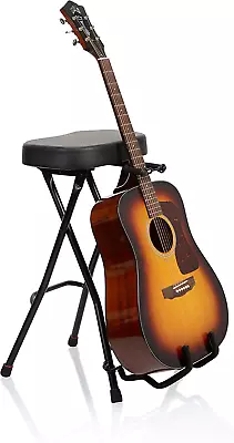 Foldable Guitar Stool Padded Seat And Rear Mounted Guitar Hanger Performer Chair • $96.68