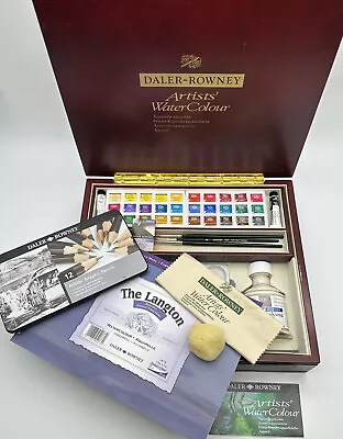 Daler Rowney Artists Watercolour Set - 30 Half Pans In Large Wooden Storage Box • £209.99