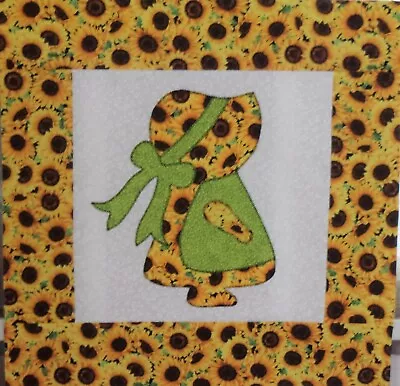 Sunflower Brigh Green Sue Doll Applique Mini Quilt Top Only 15 1/2 In. Sq. #985 • $14.99