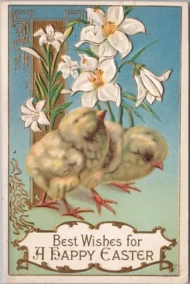 Vintage EASTER Embossed Postcard Baby Chicks / Lily Flowers / 1913 Cancel • $5.25