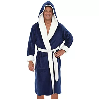 Mens Bath Robes Hoodie Dressing Gown Soft Long Sleeve Men's Towelling Night Warm • $33.87