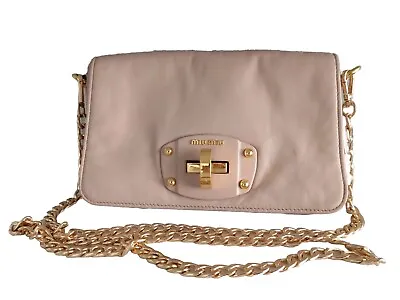 MIU MIU WOC Wallet Chain Crossbody Shoulder Clutch Bag Purse Handbag Beige Gold • $279.65
