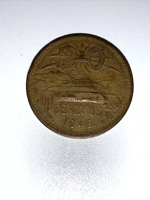 1943 - 1946 MEXICO 20 CENTAVOS COIN - TYPE 1 NATIONAL EMBLEM - BRONZE One Coin • $9.82