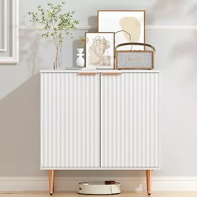 White Storage CabinetWood Sideboard Buffet Cabinet With Fluted Textured & Rose  • $195.88